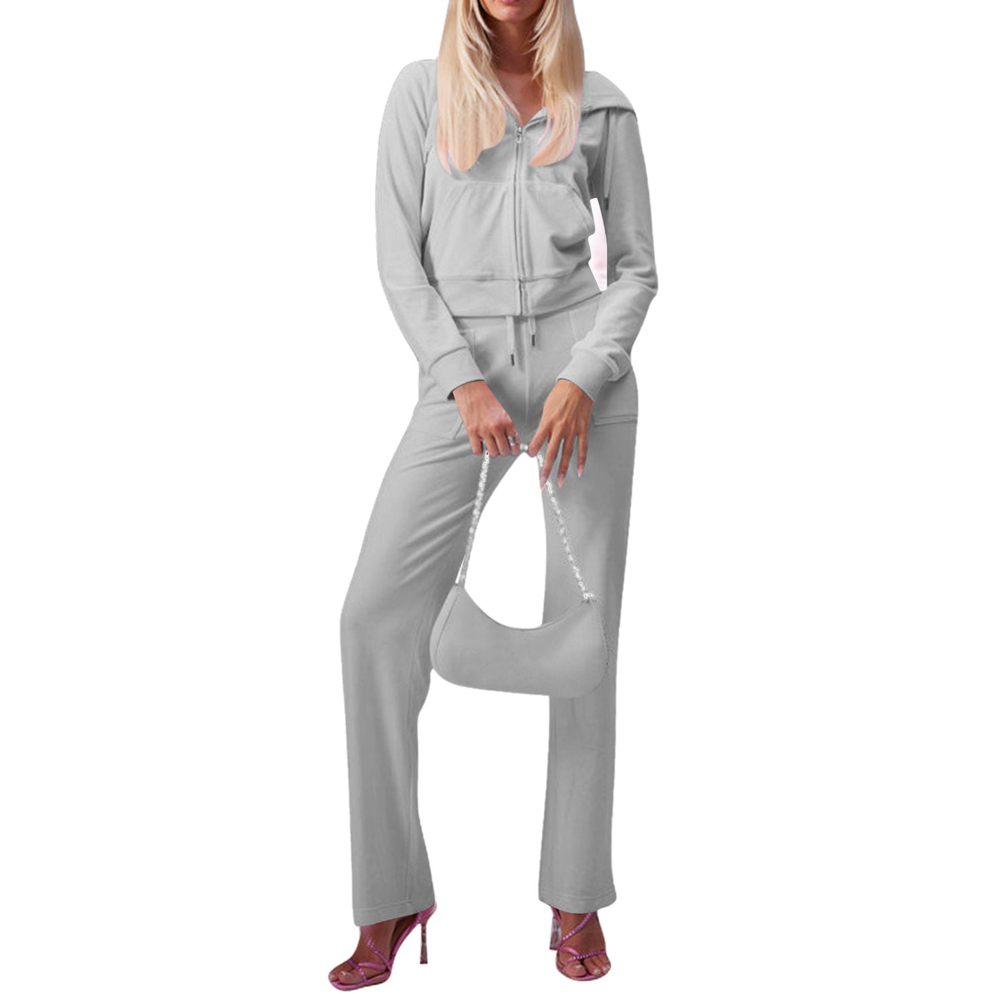 Stylish Casual Silver Fox Velvet Cardigan Two-piece Set
