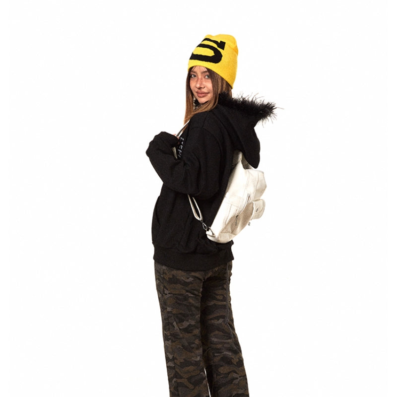 Tynd fløjlskrave med hætte, kort sweaterdesign