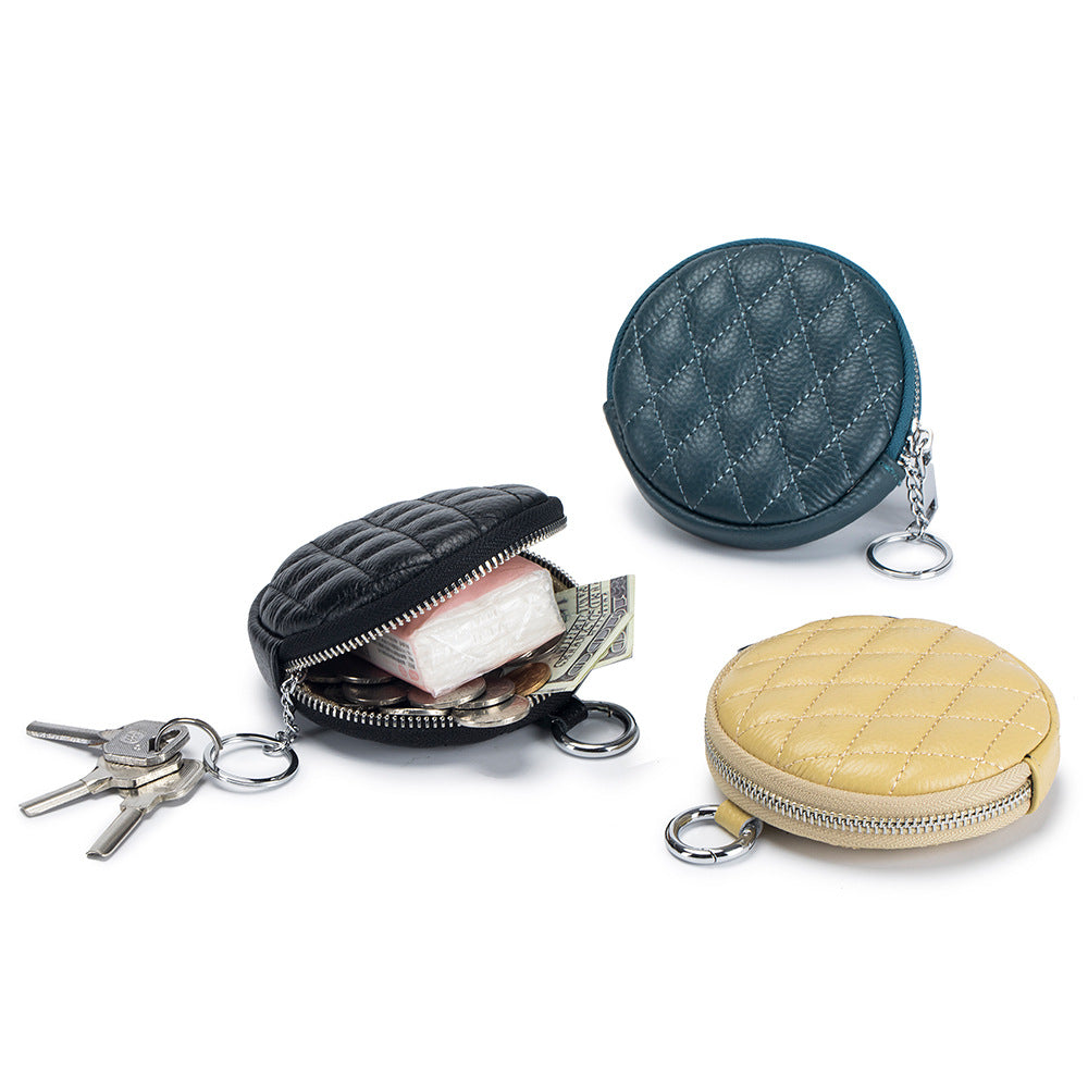 Round Rhombus Coin Purse Leather Compact