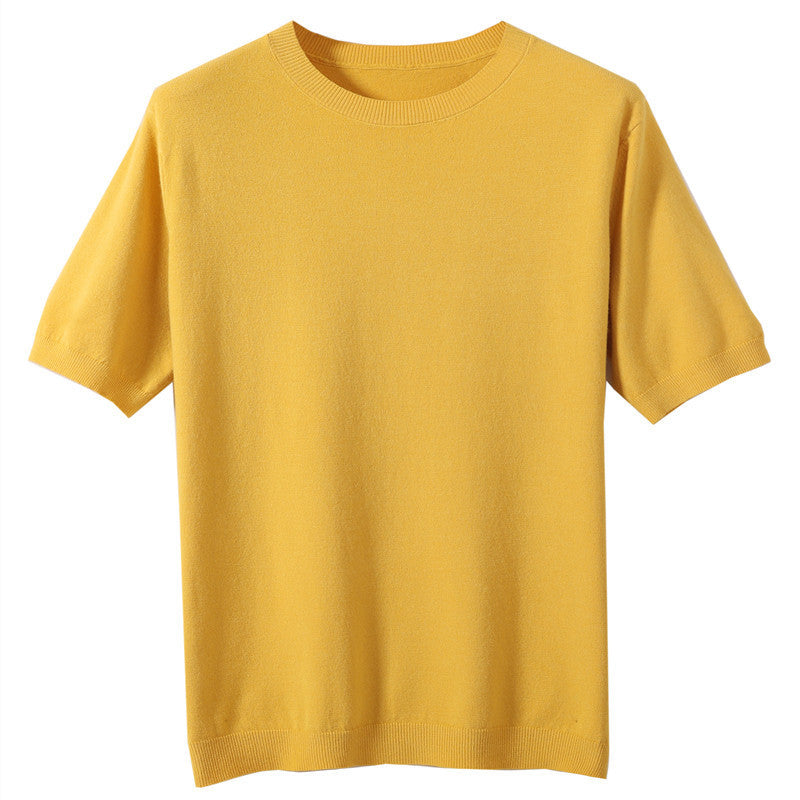 Men's Round Neck Pullover Thin Knitwear Short Sleeve Top