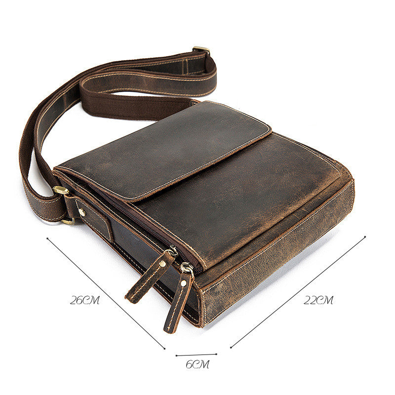 Crazy Horse Leather Men's One Shoulder Diagonal Cross Retro Diagonal Cross Bag