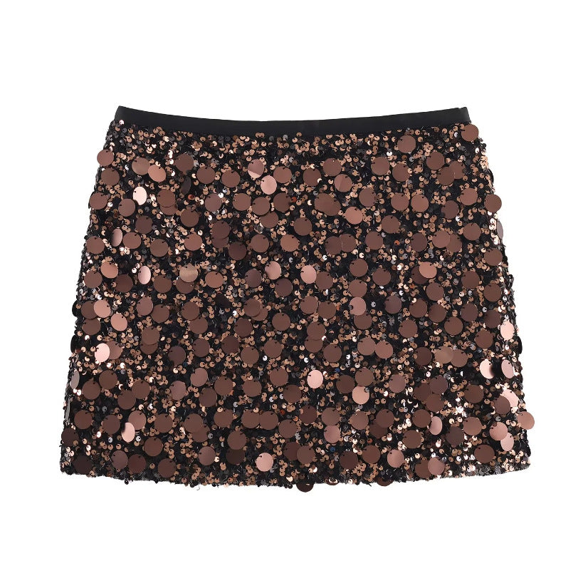 Lady Sequin Decorated Mini Skirt