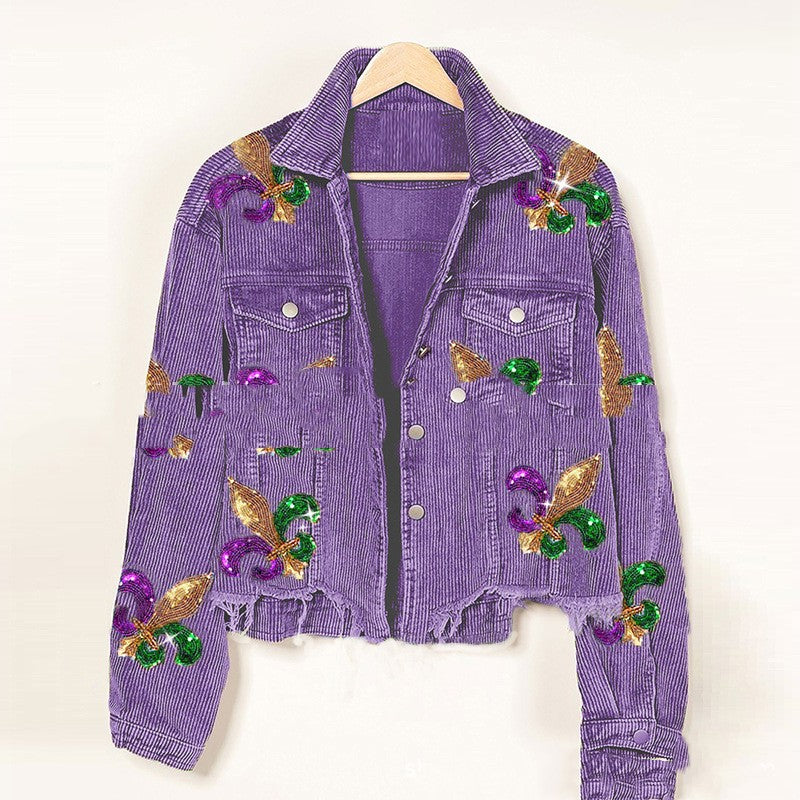 Beaded Jacket In Corduroy European And American Style