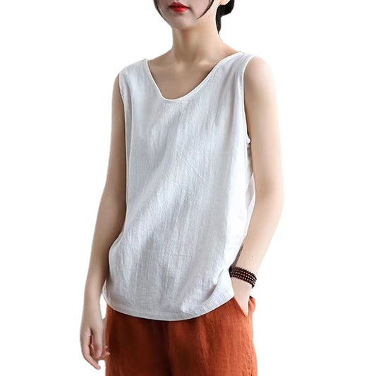 Solid Color Plus Size Literary Sleeveless Round Neck Vest