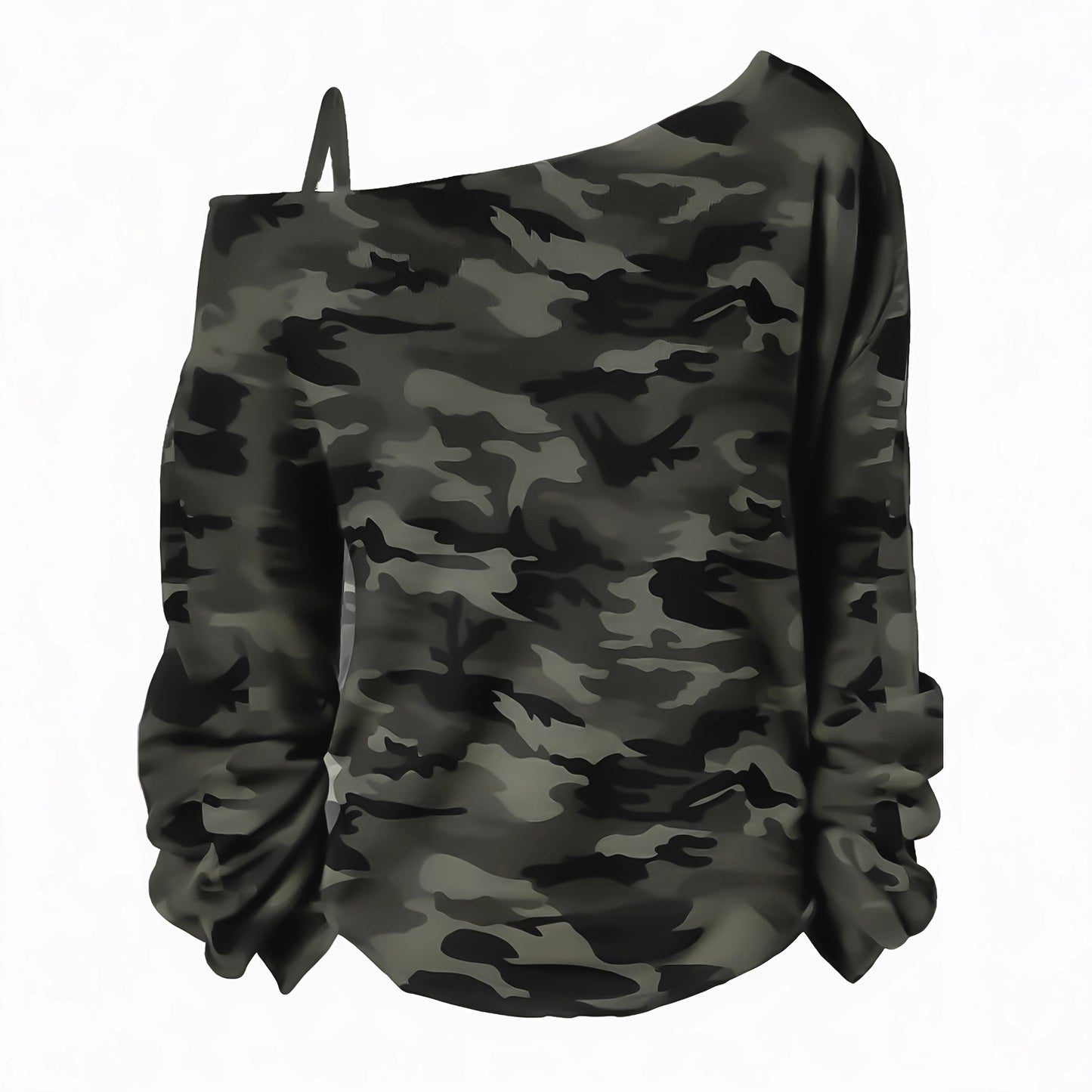Plus-size Women's Solid-color Off-shoulder Long-sleeve T-shirt
