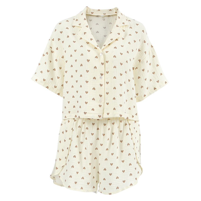 Womens Short-Sleeve Slit-Edge Shorts Two-Piece Set
