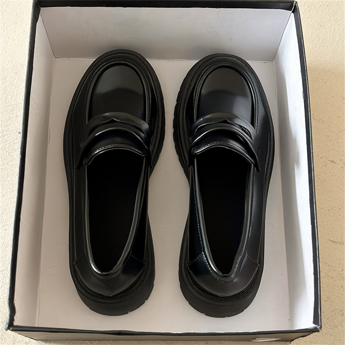 New Chunky Heel Platform British Style Leather Shoes Women