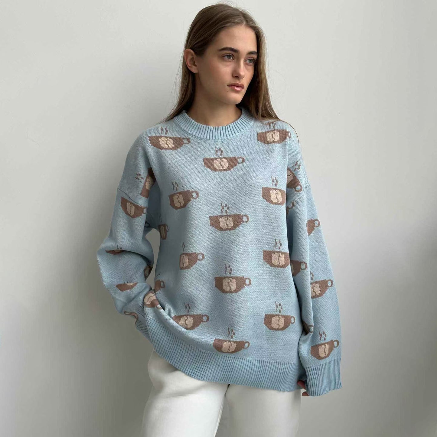 Women's Coffee Loose Long-sleeved Knitted Sweater