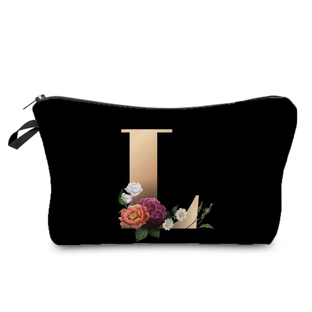 Creative Portable Toiletry Black Background Gold Letter Printing Makeup Storage Bag