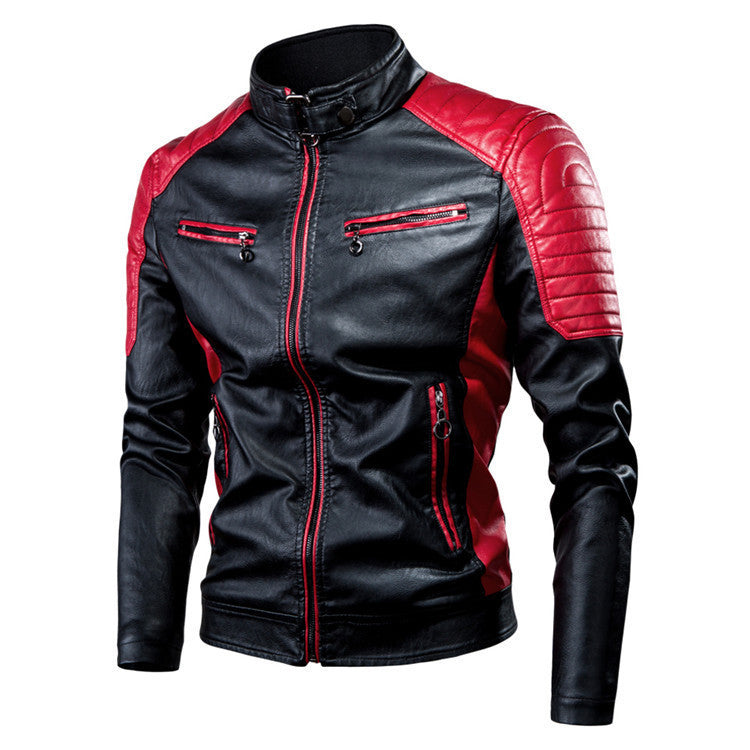 Men's casual motorcycle stitching wool leather jacket