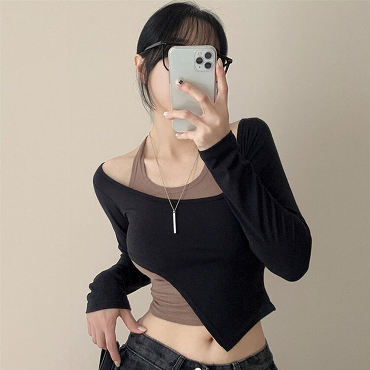 Color Matching Irregular Hot Girl Short Personalized Two-piece Set Top