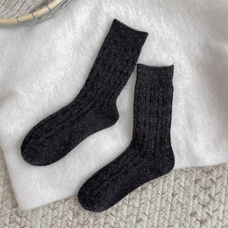 Thickened Dotted Yarn Cable-knit Wool Socks