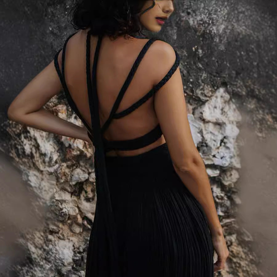 Womens Lace-Up Elastic Split Skirt Loose Vacation Two-Piece Set
