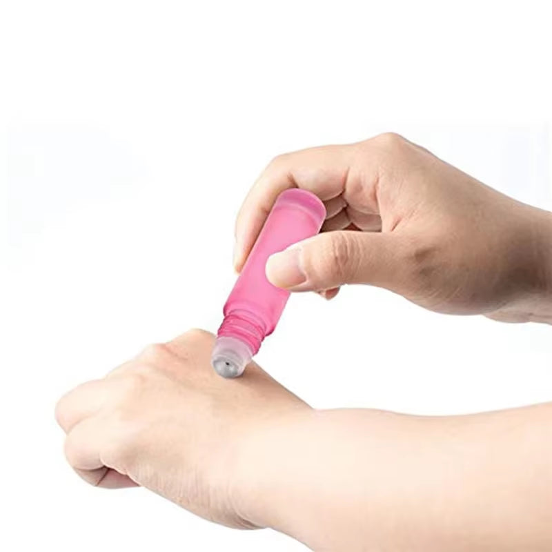 5Pcs 5/10Ml Portable Frosted Glass Essential Oil Roller Bottles Mini Refillable Roll on Vials W/ Opener Funnels for Aromatherapy