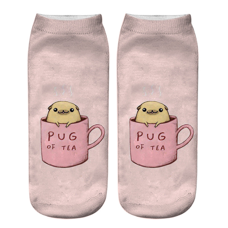 Dog PUG cartoon 3D printing socks