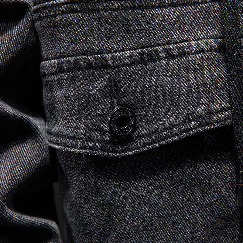 Men's Hooded Denim Jacket Utility Top