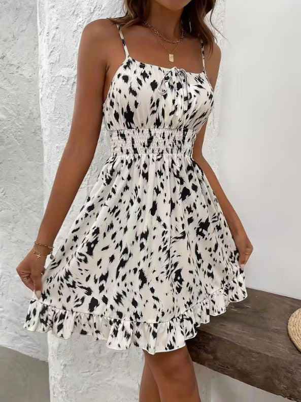 Womens Mid-Length Printed Slip Dress