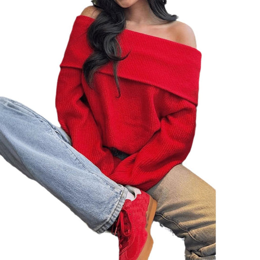 Damevintertøj Off-shoulder Slim-fit Ensfarvet Sweater