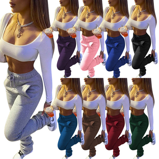Women's Fashion Thick Stacking Casual Trousers
