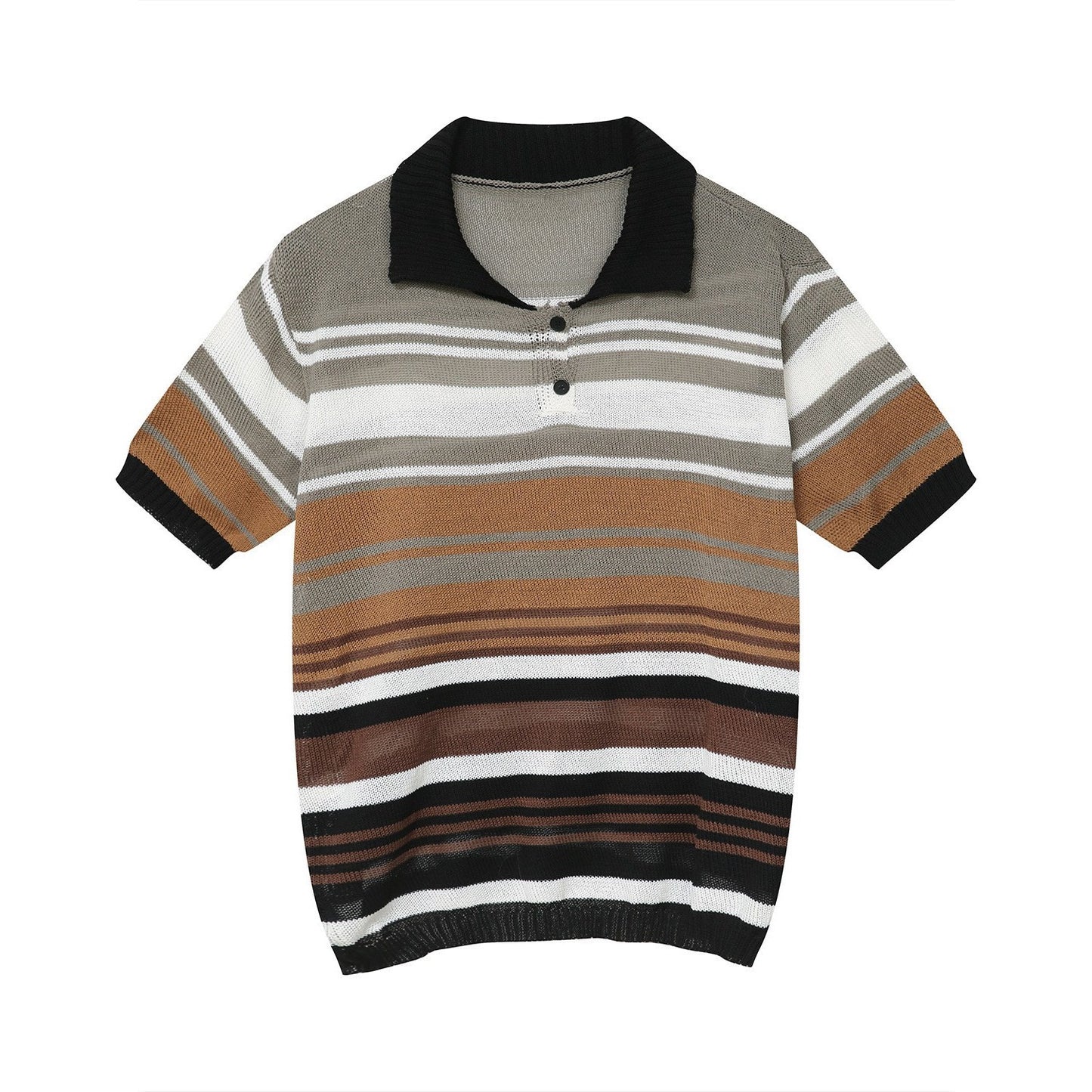 Men's Japanese Loose Striped Lapel Knitted Polo Shirt