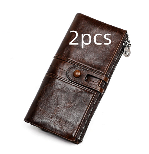 Top layer leather tri-fold wallet