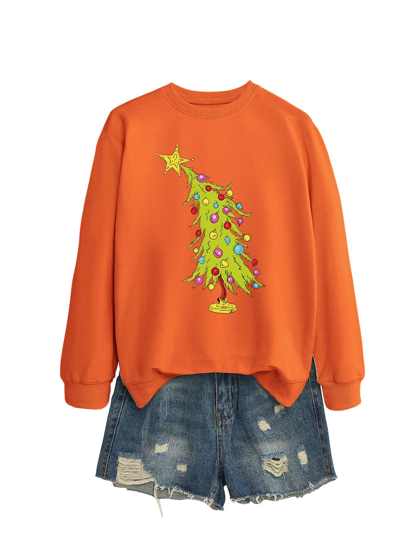 Femtakket stjerne grønne juletræ moderigtig sweater til kvinder