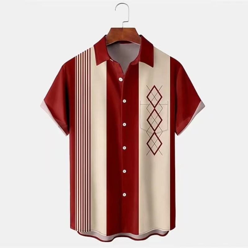 Men's Casual Slim Beach 3D Printed Short Sleeve Shirt
