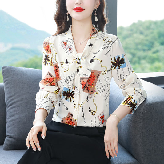 New Long Sleeved Bow Tie Women's Shirt