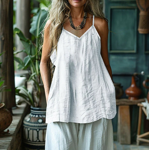 Women's Solid Color Cotton Linen Tank Layering Top