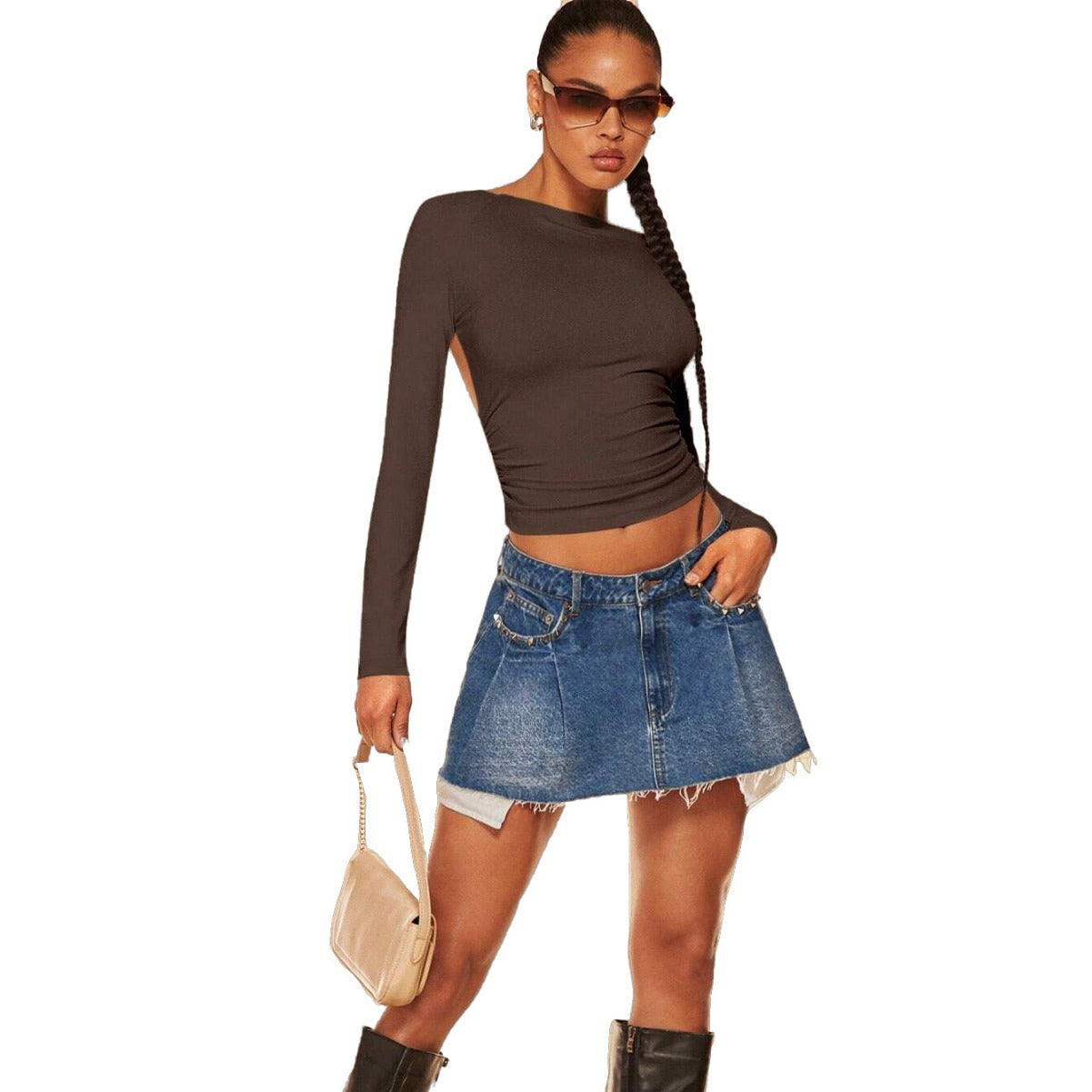 Sexy Style T-shirt Autumn And Winter Europe And America Backless Design Short Top Women
