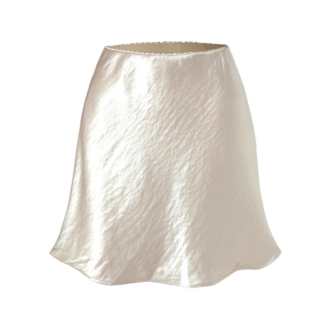Womens Lace-trimmed Satin Skirt With A Textured Finish