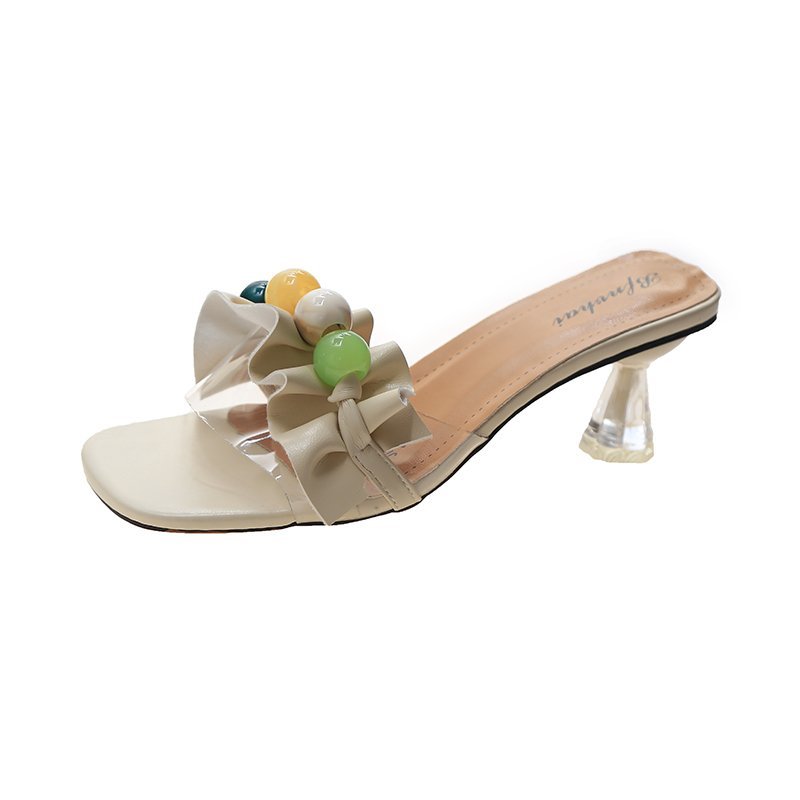 Ruffled Beaded Flip Flops Female Popular Fairy Style Thick With Female Sandals