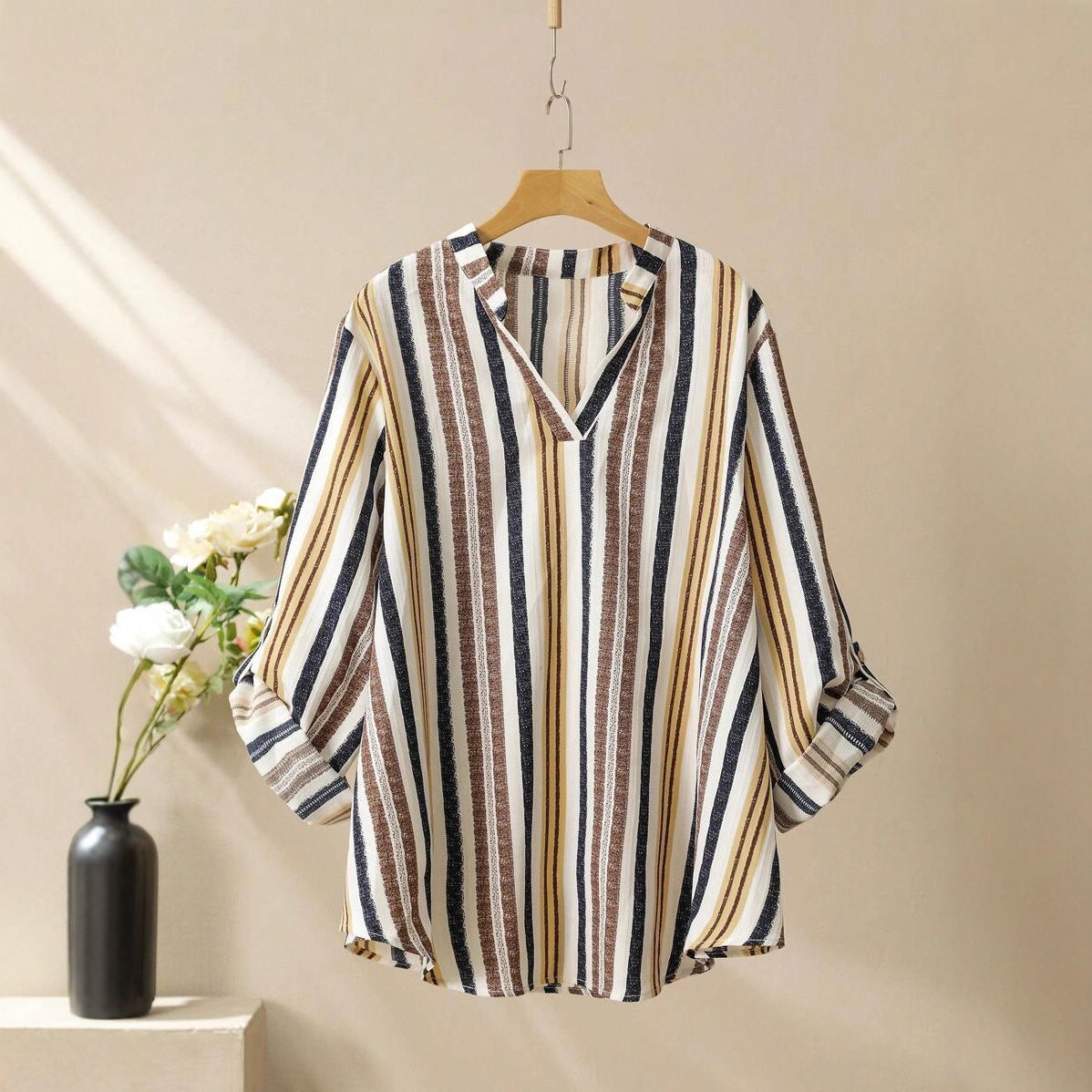 Striped Printed V-neck Suit For Women