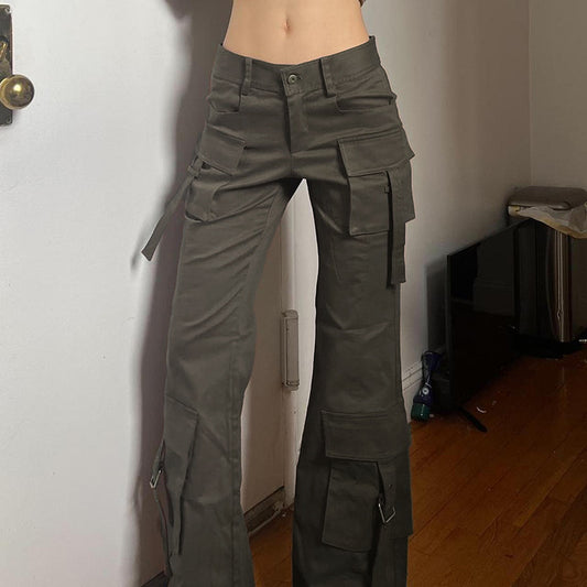 New American Style High Street Fashionable Multi-pocket Denim Trousers
