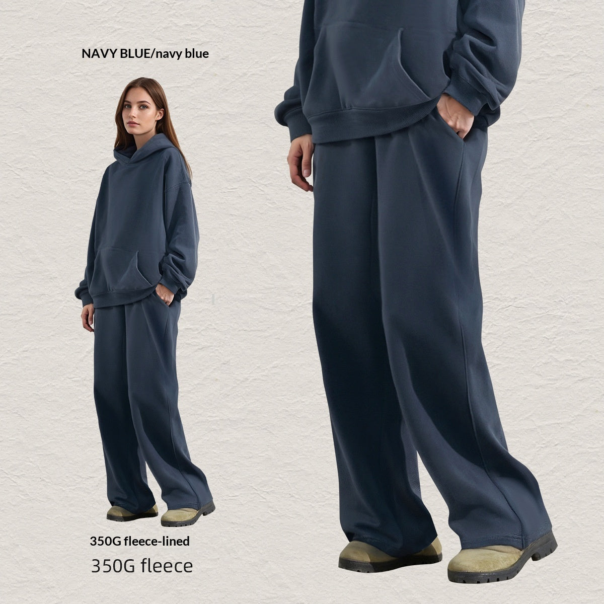 Men's Hooded Sweatshirt Fleece-lined Loose Sweatshirt Set