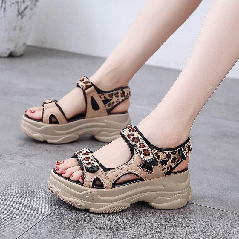 Leopard Print Fairy Style Sports Sandals Women All-match Platform Net Red Women's Shoes