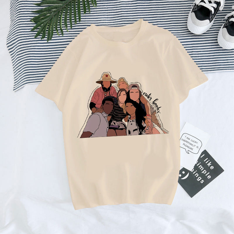 Europæisk og amerikansk digital rundhalset printet sommer T-shirt