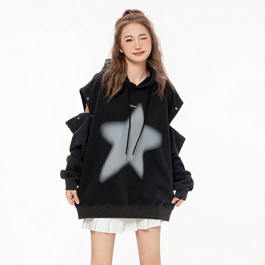 American-style XINGX Printed Distressed Detachable Sweater Autumn Couple Loose Top