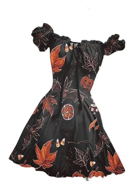 Women's Short Sleeve Drawstring Polyester Puff Sleeve Dress