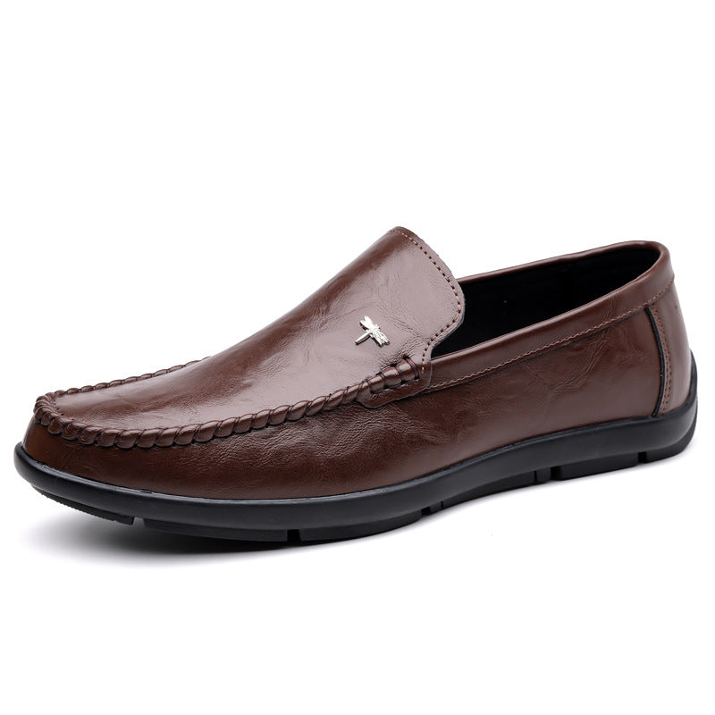 Mens Casual Breathable Leather Slip-on Shoes With A Soft Sole