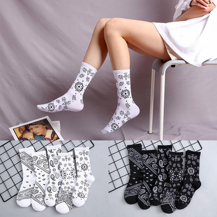 Mid Tube Socks Men's Stockings Cashew Flower