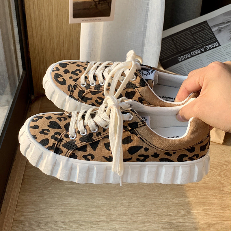 Leopard Print Canvas Shoes Female Korean Ins Style Student Wild Big