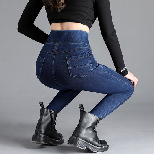 Elastiktalje Højtaljede Jeans Til Kvinder Forår Og Efterår
