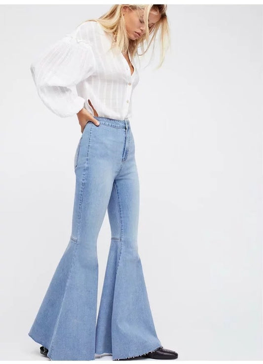 High waist denim flared pants