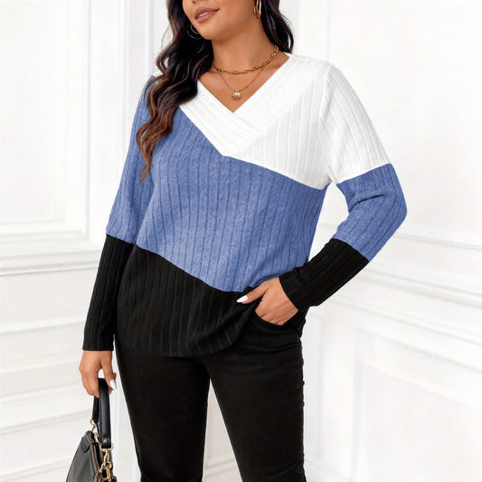 Solid Color Patchwork Knit Sweater