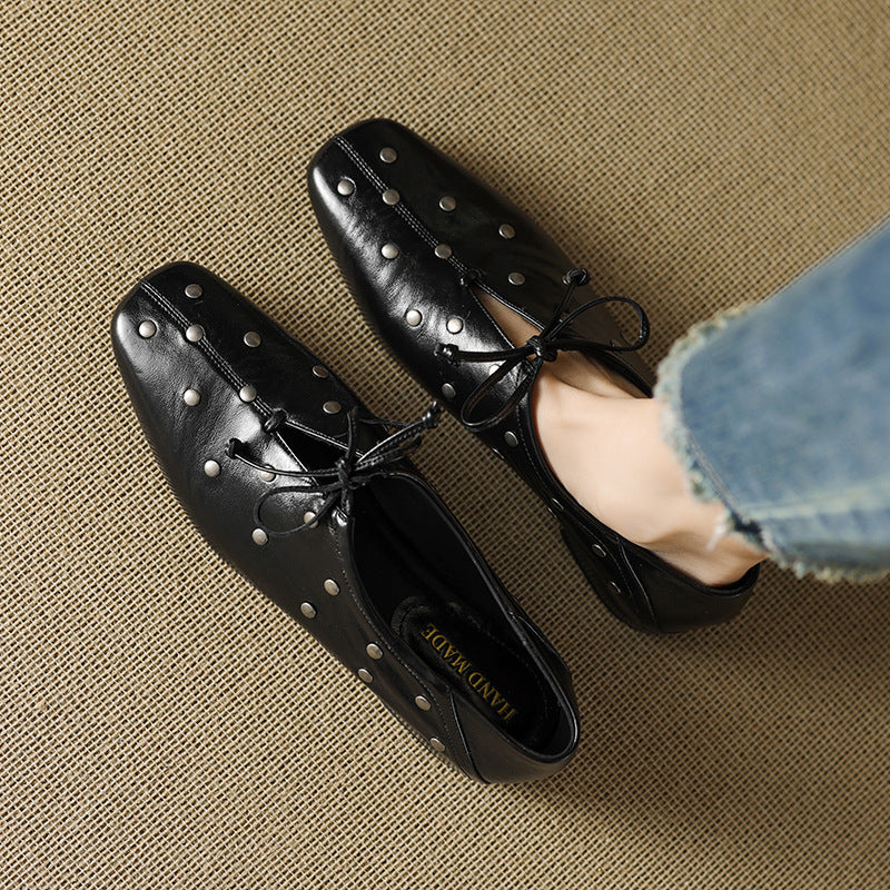 Leather Rivets Mary Jane Elegant Spring Leather Shoes