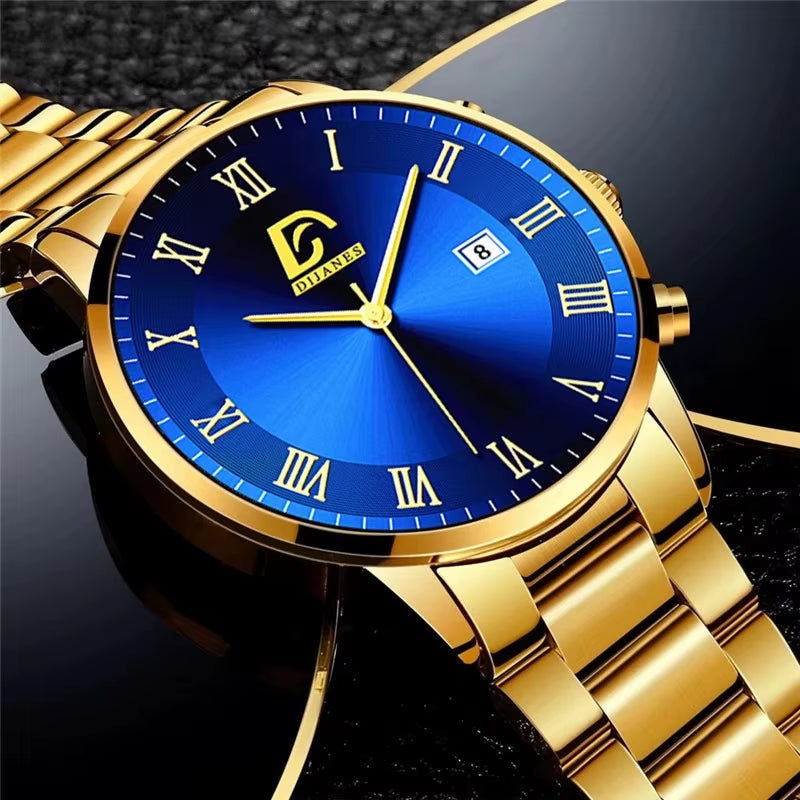 Luxury Stainless Steel Quartz Wrist Watch for Men with Calendar - Business Style Bracelet Timepiece