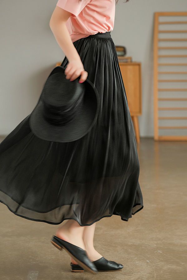 Solid Color Glossy Texture Skirt For Women