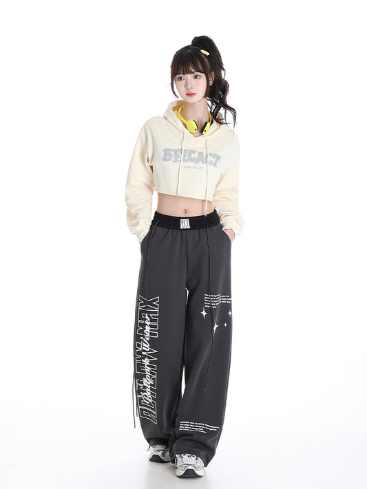 Loose Drooping High Waist Slimming Gray Straight Mop Sports Leisure Long Sports Pants