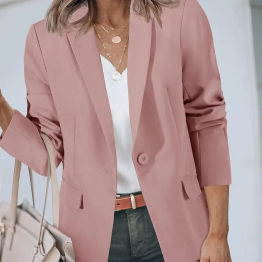 Women's Long Sleeve Solid Color Polo Collar Small Suit Jacket